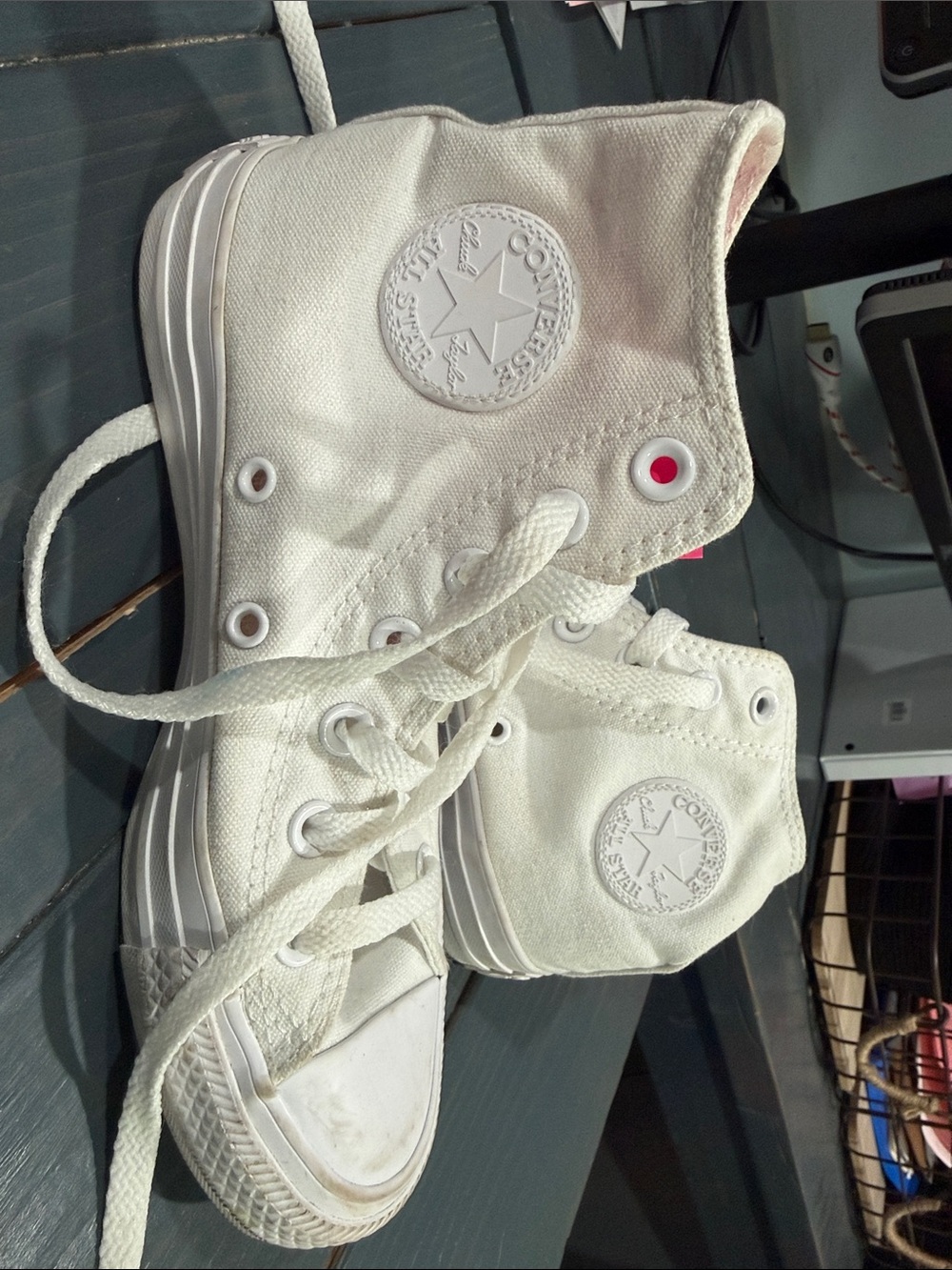 Converse Kids White High-Top Canvas Sneakers with Pink Eyelet Accent